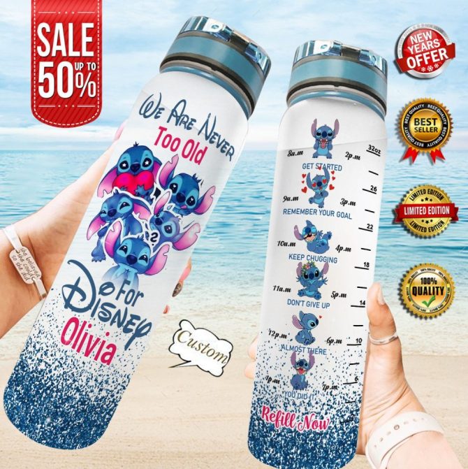Custom Stitch Water Bottle - Disney Inspired 32Oz Motivational Tracker - Personalized Gift For Kids & Adults