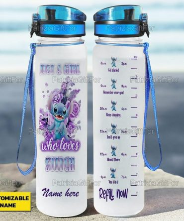 Just A Girl Who Loves Stitch - Personalized Stitch Water Tracker Bottle - Ohana Means Family Motivational Tracker - Custom Name Gift