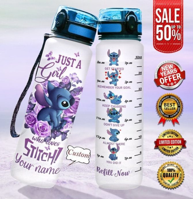 Custom Stitch Water Bottle - Motivational 32Oz , Personalized Gift For Girls , Stay Hydrated With Cute Design , Limited Edition Sale