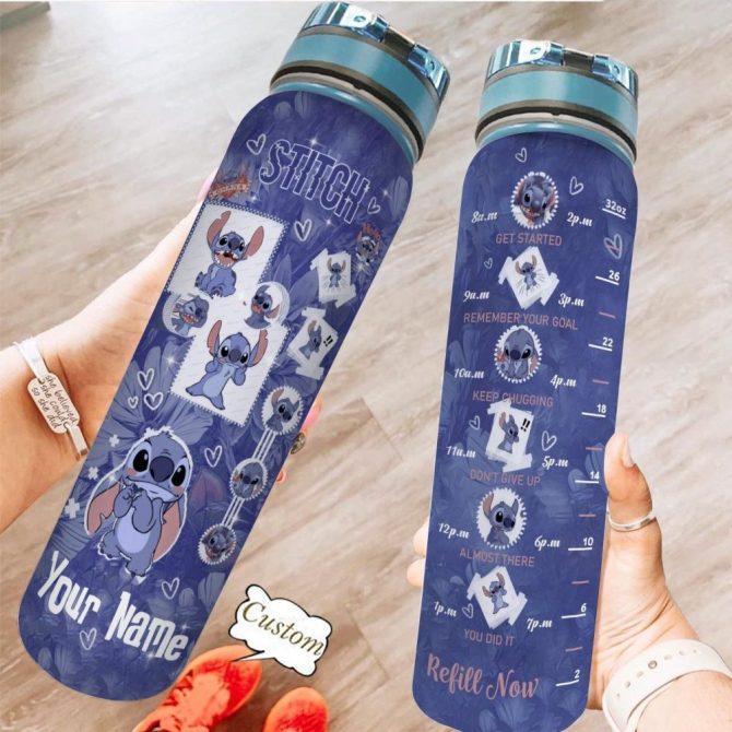 Custom Stitch Water Bottle 32Oz - Motivational Tracker - Personalized Leak-Proof For Fitness, Travel, Office - Cute Gift For Fans