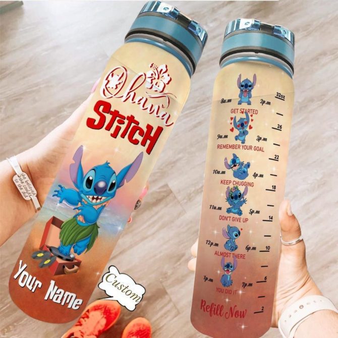 Custom Stitch Water Bottle – Motivational 32Oz Hydration Tracker With Name Personalization, Leak-Proof For Gym & Travel