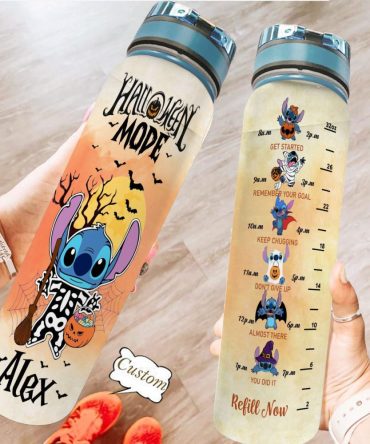 Custom Halloween Water Bottle 32Oz - Motivational Time Markers, Cute Monster Design, Personalized Name, Bpa-Free, Leak-Proof, Gift For Kids & Adults