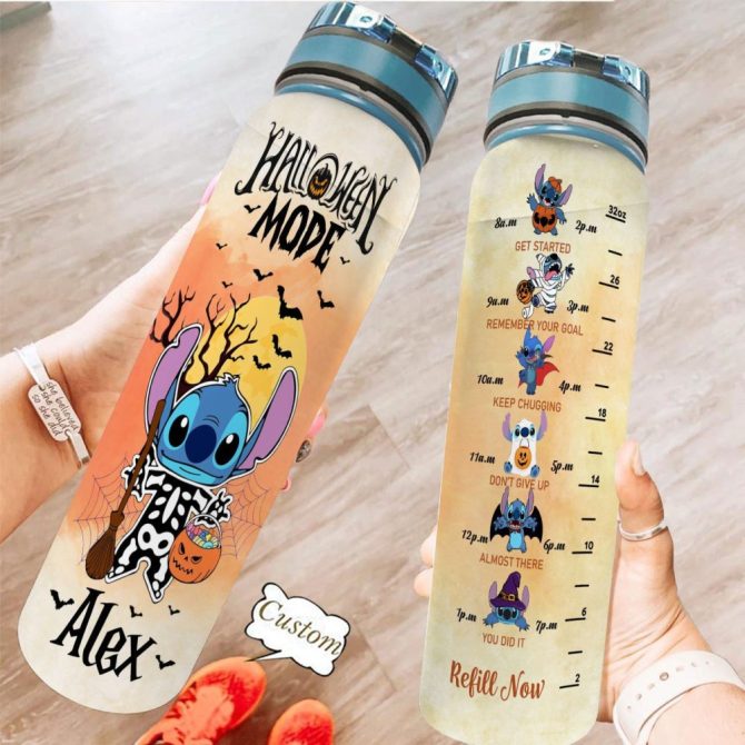 Custom Halloween Water Bottle 32Oz - Motivational Time Markers, Cute Monster Design, Personalized Name, Bpa-Free, Leak-Proof, Gift For Kids & Adults