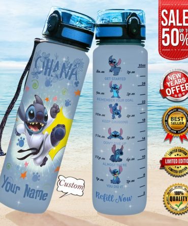 Custom Stitch Motivational Water Bottle 32Oz – Personalized Name, Leak-Proof, Bpa-Free, Fitness Hydration Tracker, Limited Edition Gift