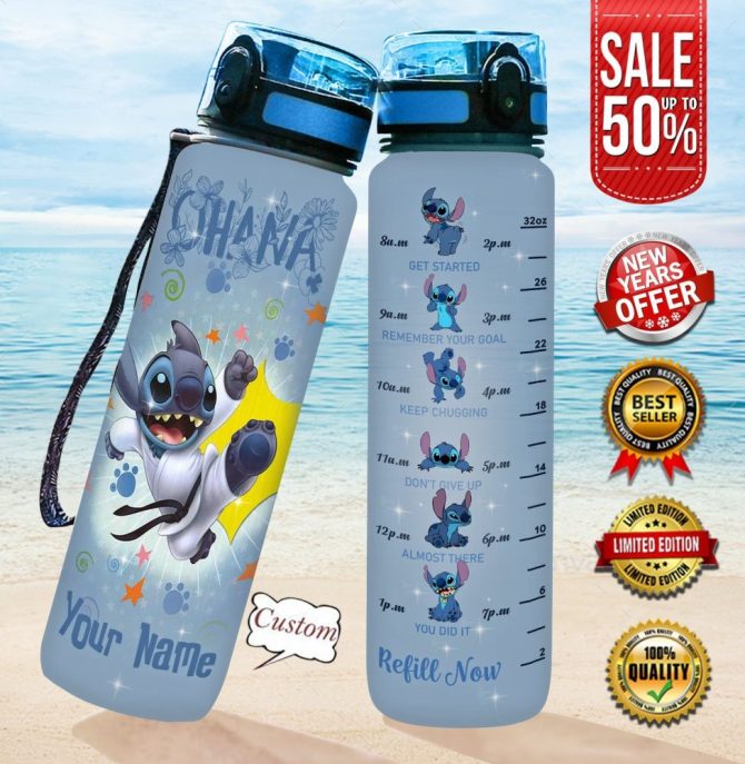 Custom Stitch Motivational Water Bottle 32Oz – Personalized Name, Leak-Proof, Bpa-Free, Fitness Hydration Tracker, Limited Edition Gift