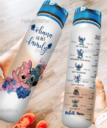 32Oz Stitch Water Bottle - Motivational Time Marker, Cute Design, Leakproof, Bpa-Free, Perfect For Fitness & Gifts