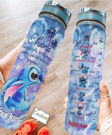 Custom Stitch Water Bottle 32Oz - Motivational Time Marker, Leakproof, Bpa-Free, Personalized Gift For Fitness & Family, Ohana Design