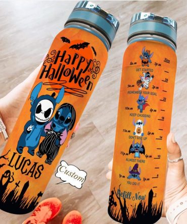 Custom Halloween Water Bottle 32Oz - Motivational Time Marker, Personalized Design With Cute Characters, Perfect For Hydration & Gifts