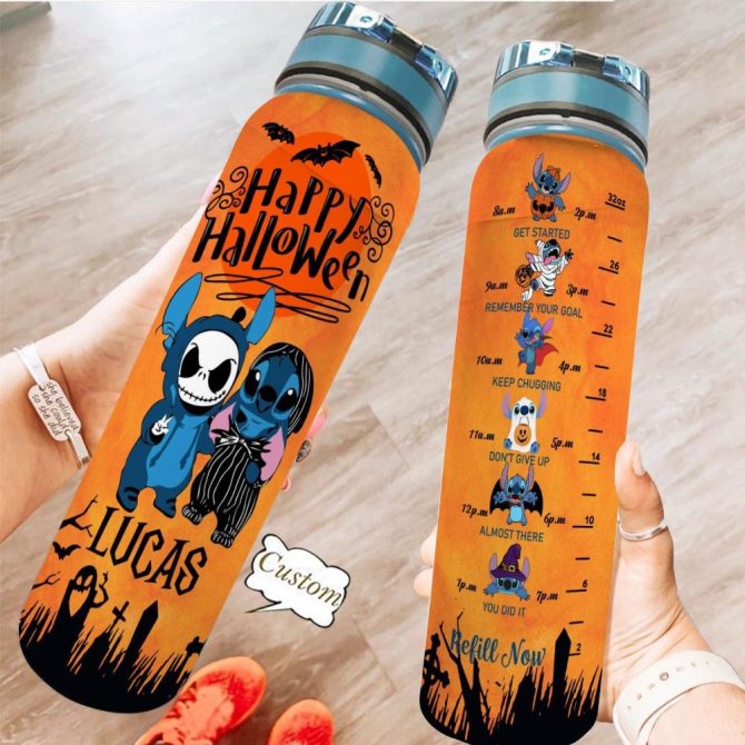 Custom Halloween Water Bottle 32Oz - Motivational Time Marker, Personalized Design With Cute Characters, Perfect For Hydration & Gifts