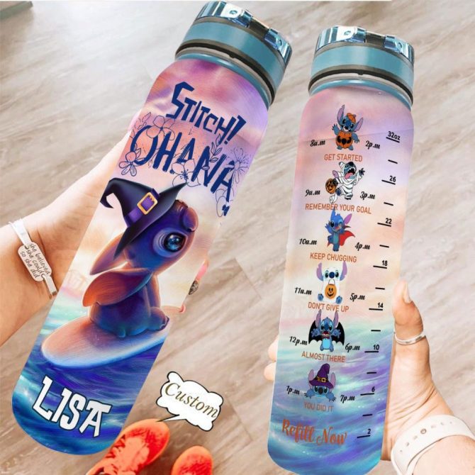 Custom Stitch Water Bottle 32Oz - Motivational Time Marker, Personalized Name, Cute Design, Leak-Proof, Bpa-Free, Reusable Sports Flask
