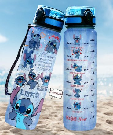 Custom Stitch Water Bottle 32Oz - Motivational Time Marker, Leakproof, Bpa-Free, Personalized Gift For Fitness, Travel, Kids & Adults