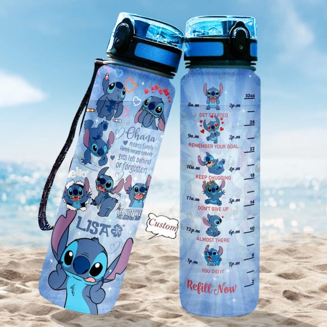 Custom Stitch Water Bottle 32Oz - Motivational Time Marker, Leakproof, Bpa-Free, Personalized Gift For Fitness, Travel, Kids & Adults