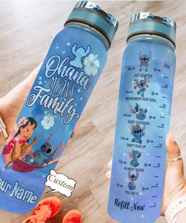 Custom Stitch Water Bottle - Ohana Means Family Design, 32Oz, Motivational Time Markers, Personalized Gift, Leakproof, Bpa-Free