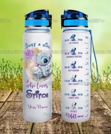 Just A Girl Who Loves Stitch - Personalized Stitch Water Tracker Bottle - Ohana Means Family Motivational Tracker - Custom Name Gift