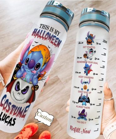Custom Halloween Water Bottle 32Oz - Cute Character Design, Motivational Time Marker, Personalized Gift