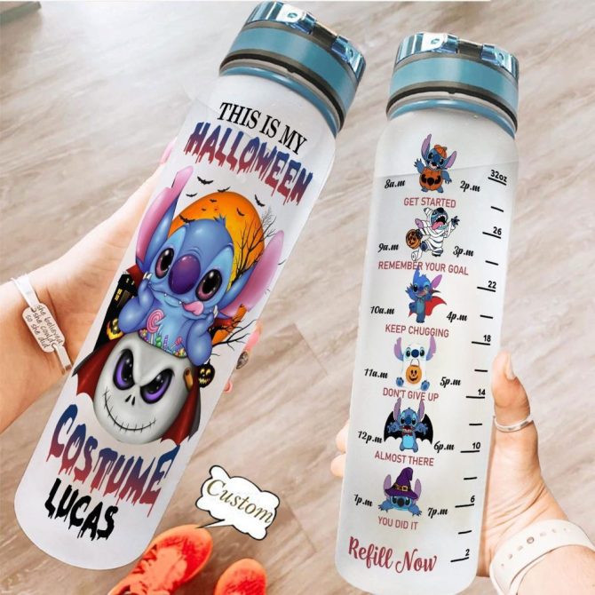 Custom Halloween Water Bottle 32Oz - Cute Character Design, Motivational Time Marker, Personalized Gift
