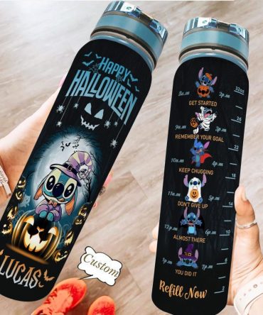Custom Halloween Water Bottle 32Oz - Motivational Time Marker, Cute Cartoon Design, Personalized Name, Leakproof, Bpa-Free