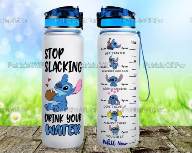 Motivational Water Bottle 32Oz - Cute Blue Alien Design, Time Marker, Leakproof, Bpa-Free, Stay Hydrated, Perfect Gift