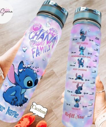 Custom Stitch Water Bottle - Motivational Time Marker - 32Oz Leakproof Bpa-Free Sports Bottle - Personalized Name - Perfect Gift For Kids & Adults