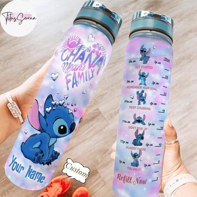 Custom Stitch Water Bottle - Motivational Time Marker - 32Oz Leakproof Bpa-Free Sports Bottle - Personalized Name - Perfect Gift For Kids & Adults