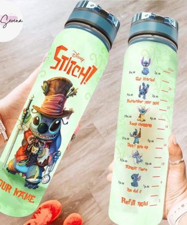 Disney Stitch Water Bottle 32Oz - Personalized Hydration Tracker, Leakproof, Bpa-Free, Motivational Design, Custom Name Option