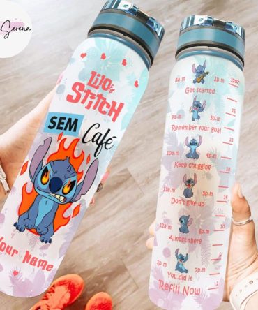 Personalized Lilo & Stitch Water Bottle With Time Marker – Custom Name, Hydration Reminder, 32Oz Bpa-Free