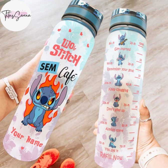 Personalized Lilo & Stitch Water Bottle With Time Marker – Custom Name, Hydration Reminder, 32Oz Bpa-Free