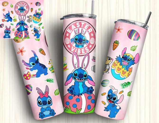Easter Vibes Tumbler Cup - Cute Blue Alien Bunny Design - Double Wall Insulated Stainless Steel - 20Oz Travel Mug With Lid