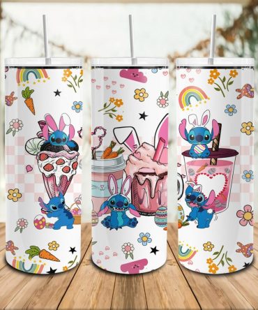 Adorable Cartoon Bunny Tumbler Set - 20Oz Stainless Steel Insulated Cups With Straw - Cute Floral & Food Design - Perfect Gift For Kids & Teens