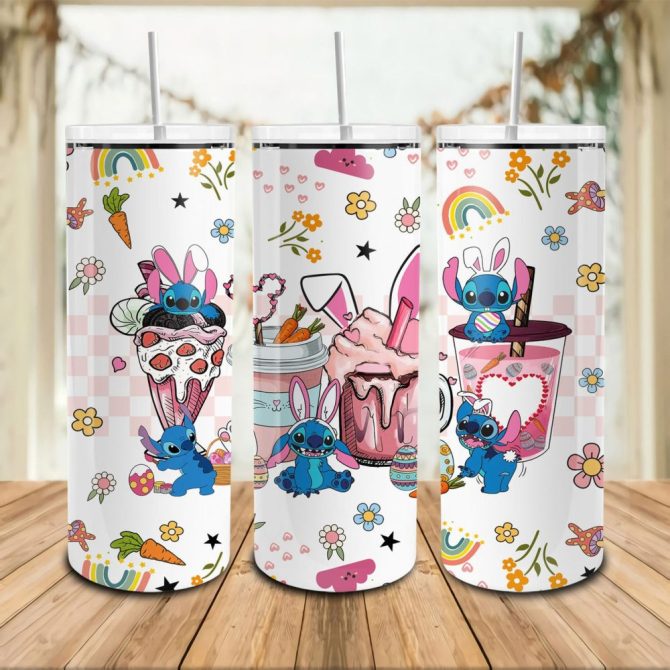 Adorable Cartoon Bunny Tumbler Set - 20Oz Stainless Steel Insulated Cups With Straw - Cute Floral & Food Design - Perfect Gift For Kids & Teens
