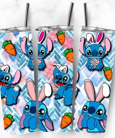 Easter Bunny Cartoon Tumbler - 20Oz Stainless Steel, Double-Wall Insulated, Cute Blue Character, Straw Included