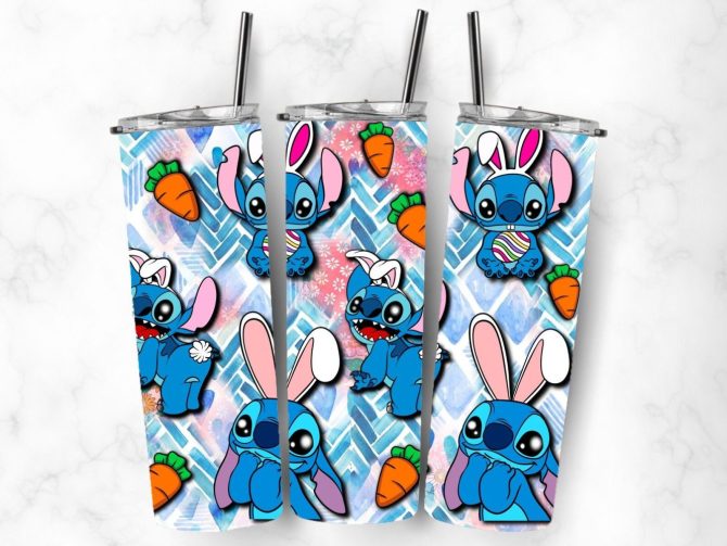Easter Bunny Cartoon Tumbler - 20Oz Stainless Steel, Double-Wall Insulated, Cute Blue Character, Straw Included