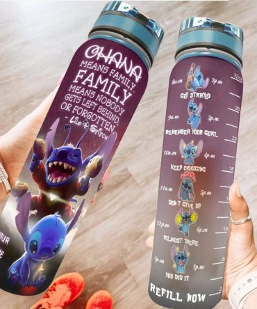 Motivational Water Bottle With Stitch Design - 32Oz, Time Marked, Bpa-Free, Personalized Name - Stay Hydrated & Inspired