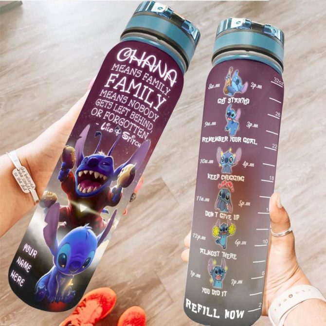 Motivational Water Bottle With Stitch Design - 32Oz, Time Marked, Bpa-Free, Personalized Name - Stay Hydrated & Inspired