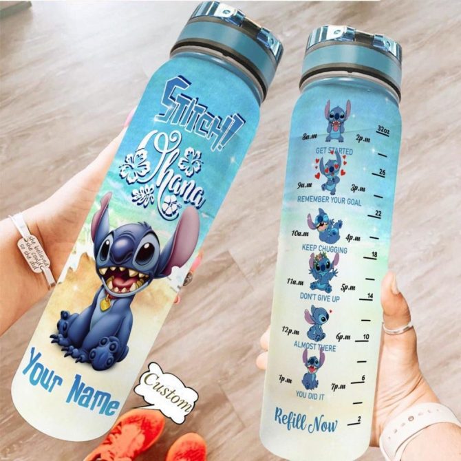 Custom Stitch Water Bottle 32Oz - Personalized Name, Motivational Markers, Leak-Proof, Bpa-Free, Hydration Tracker, Ideal Gift For Kids & Fans