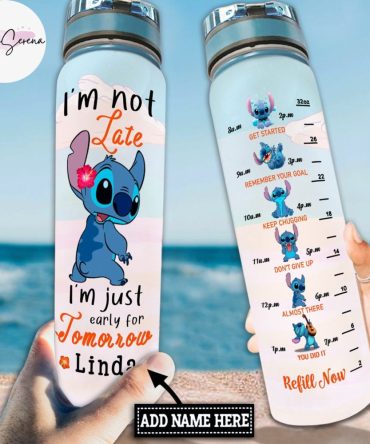 Custom Stitch Water Bottle - Motivational Time Marker - Personalized Gift - Bpa Free - 32Oz Hydration Tracker