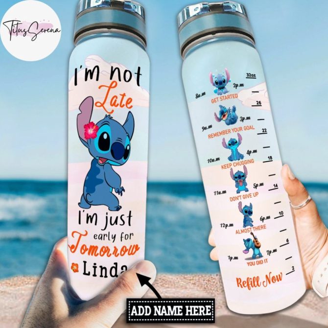 Custom Stitch Water Bottle - Motivational Time Marker - Personalized Gift - Bpa Free - 32Oz Hydration Tracker
