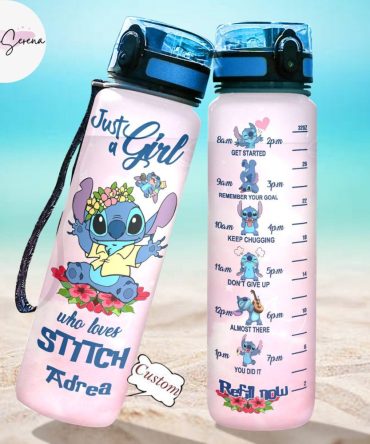 Custom Stitch Water Bottle For Girls - Motivational 32Oz Hydration Tracker - Cute Floral Design