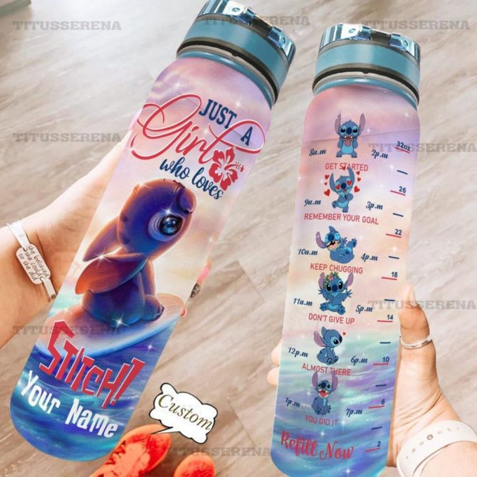 Custom Stitch Water Bottle 32Oz – Motivational Time Marker, Personalized Name, Cute Design, Leakproof, Bpa-Free, Perfect Gift For Girls