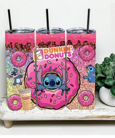 Dunkin' Donut - Funny Stitch Skinny Tumbler - 20Oz Stainless Steel, Double-Wall Insulated, Cute Blue Character, Straw Included