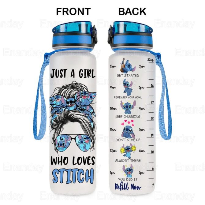 Personalized Stitch Water Bottle - Ohana Means Family Motivational Tracker