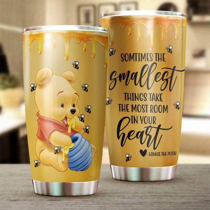 Cute Winnie The Pooh Tumbler – Honey Bee Design – Insulated Stainless Steel Travel Mug – Inspirational Quote – Perfect Gift Idea