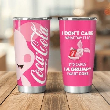 Pink Grumpy Bunny Coca-Cola Tumbler – Insulated Travel Mug For Hot & Cold Drinks, 20Oz, Cute Gift For Coke Lovers