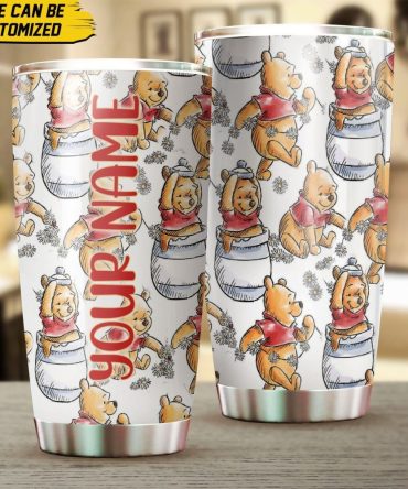 Customizable Winnie Bear Tumbler - Personalized Name Insulated Cup - Cute Cartoon Design Travel Mug For Kids & Adults