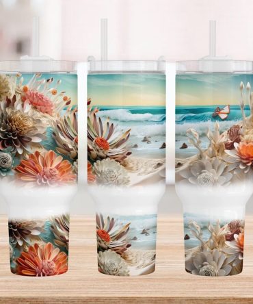 3D Beach Landscape Custom Stanley Quencher 40Oz Stainless Steel Tumbler With Handle