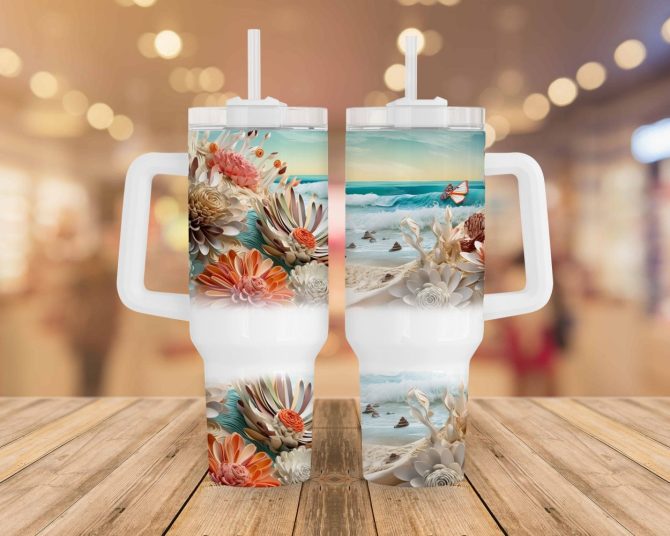 3D Beach Landscape Custom Stanley Quencher 40Oz Stainless Steel Tumbler With Handle - Image 2
