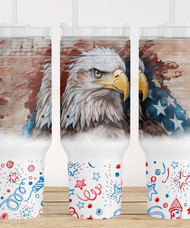 3D Eagle American Flag Custom Stanley Quencher 40Oz Stainless Steel Tumbler With Handle