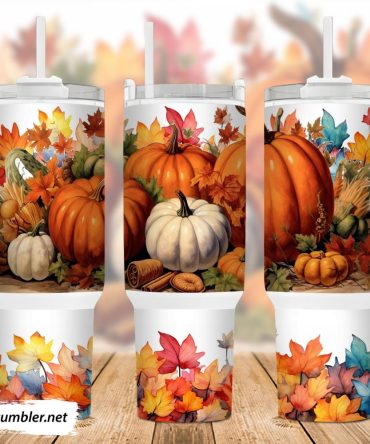 3D Fall Pumpkin Custom Stanley Quencher 40Oz Stainless Steel Tumbler With Handle