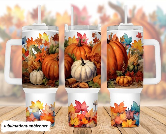 3D Fall Pumpkin Custom Stanley Quencher 40Oz Stainless Steel Tumbler With Handle