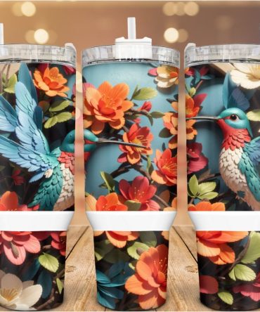 3D Floral Hummingbird Custom Stanley Quencher 40Oz Stainless Steel Tumbler With Handle